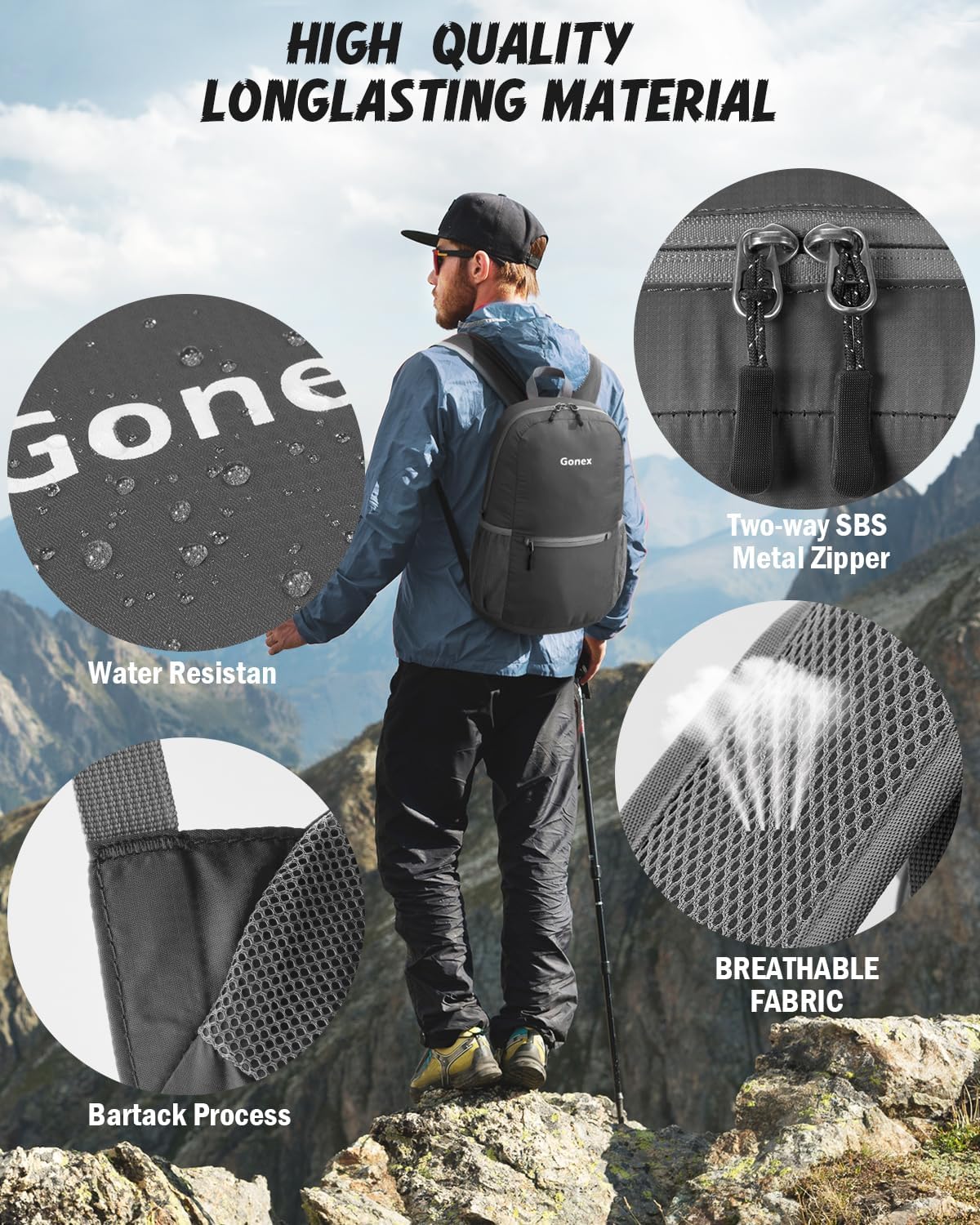 Ultra Lightweight Packable Backpack Daypack Handy Foldable Camping Outdoor Travel Cycling Backpacking | Water Resistant Nylon, Folds Into Pocket, 3 Zippered Compartments, Hiking & Travel Use