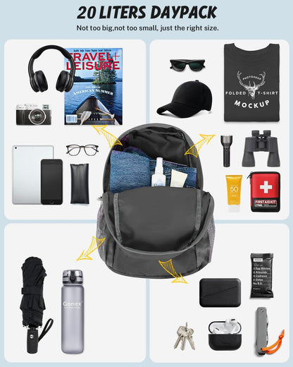 Ultra Lightweight Packable Backpack Daypack Handy Foldable Camping Outdoor Travel Cycling Backpacking | Water Resistant Nylon, Folds Into Pocket, 3 Zippered Compartments, Hiking & Travel Use