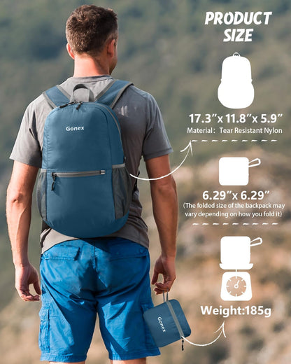 Ultra Lightweight Packable Backpack Daypack Handy Foldable Camping Outdoor Travel Cycling Backpacking | Water Resistant Nylon, Folds Into Pocket, 3 Zippered Compartments, Hiking & Travel Use