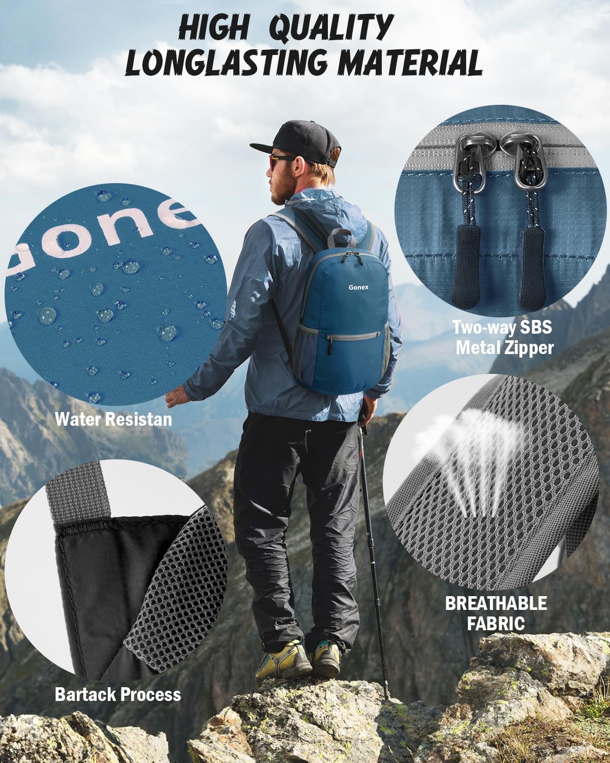 Ultra Lightweight Packable Backpack Daypack Handy Foldable Camping Outdoor Travel Cycling Backpacking | Water Resistant Nylon, Folds Into Pocket, 3 Zippered Compartments, Hiking & Travel Use