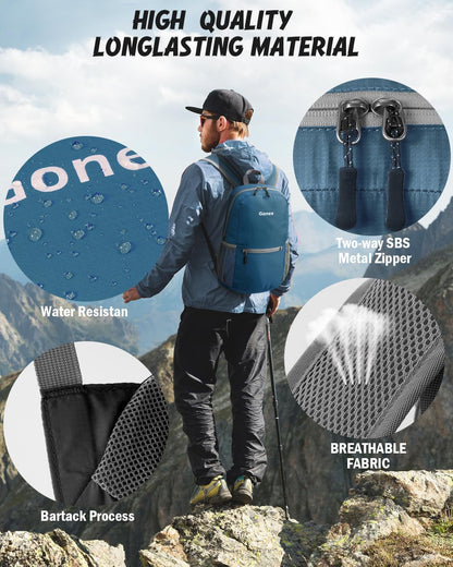 Ultra Lightweight Packable Backpack Daypack Handy Foldable Camping Outdoor Travel Cycling Backpacking | Water Resistant Nylon, Folds Into Pocket, 3 Zippered Compartments, Hiking & Travel Use