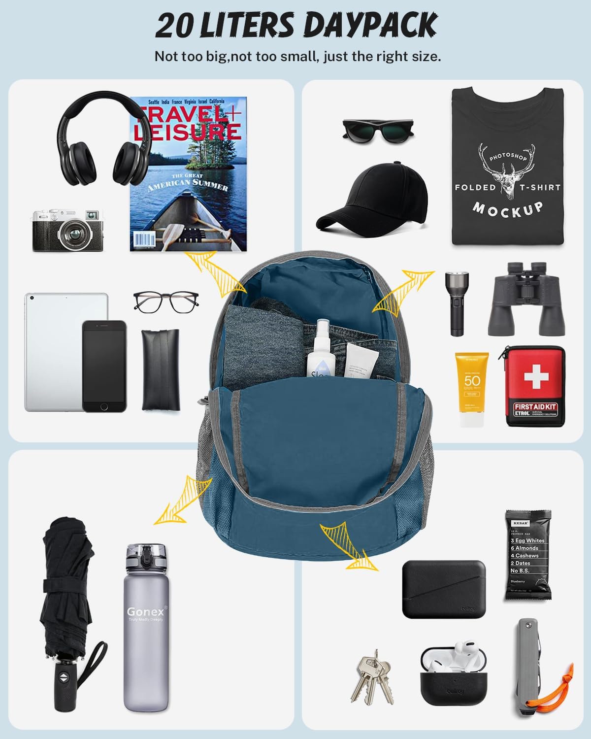 Ultra Lightweight Packable Backpack Daypack Handy Foldable Camping Outdoor Travel Cycling Backpacking | Water Resistant Nylon, Folds Into Pocket, 3 Zippered Compartments, Hiking & Travel Use