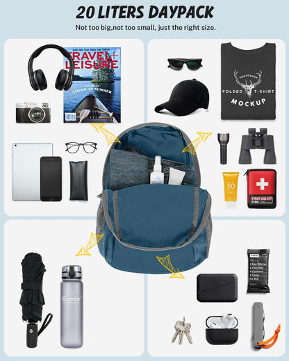 Ultra Lightweight Packable Backpack Daypack Handy Foldable Camping Outdoor Travel Cycling Backpacking | Water Resistant Nylon, Folds Into Pocket, 3 Zippered Compartments, Hiking & Travel Use