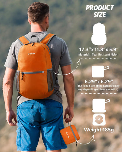 Ultra Lightweight Packable Backpack Daypack Handy Foldable Camping Outdoor Travel Cycling Backpacking | Water Resistant Nylon, Folds Into Pocket, 3 Zippered Compartments, Hiking & Travel Use