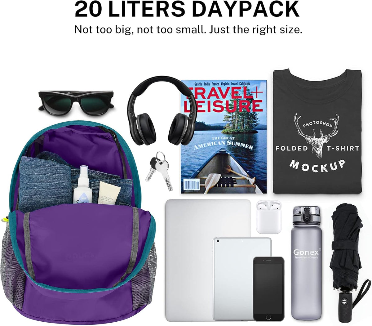 Ultra Lightweight Packable Backpack Daypack Handy Foldable Camping Outdoor Travel Cycling Backpacking | Water Resistant Nylon, Folds Into Pocket, 3 Zippered Compartments, Hiking & Travel Use