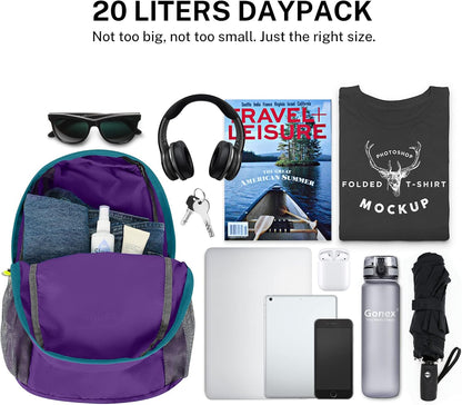 Ultra Lightweight Packable Backpack Daypack Handy Foldable Camping Outdoor Travel Cycling Backpacking | Water Resistant Nylon, Folds Into Pocket, 3 Zippered Compartments, Hiking & Travel Use