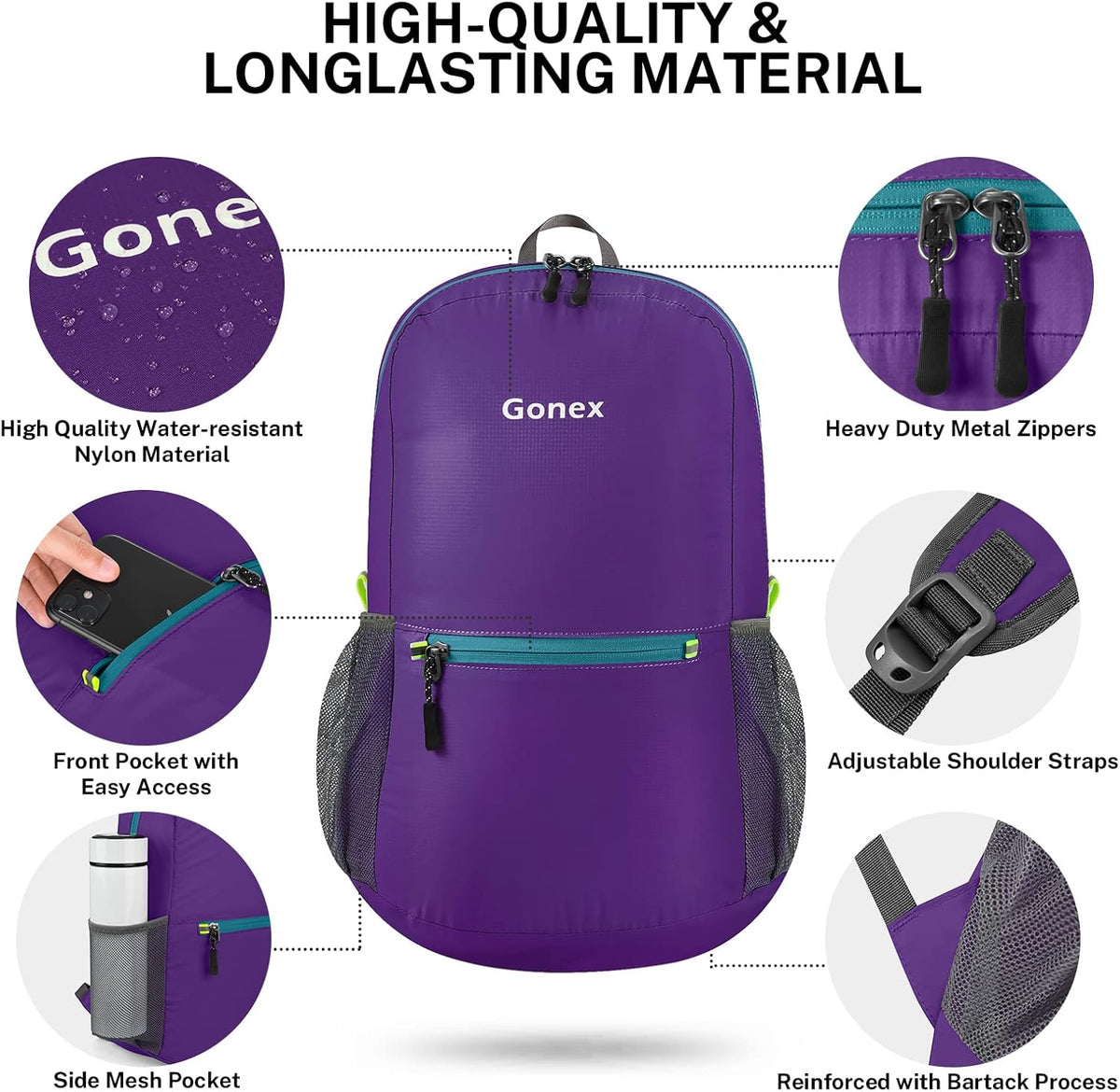 Ultra Lightweight Packable Backpack Daypack Handy Foldable Camping Outdoor Travel Cycling Backpacking | Water Resistant Nylon, Folds Into Pocket, 3 Zippered Compartments, Hiking & Travel Use