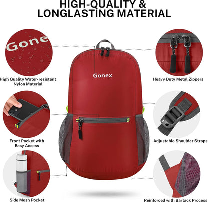 Ultra Lightweight Packable Backpack Daypack Handy Foldable Camping Outdoor Travel Cycling Backpacking | Water Resistant Nylon, Folds Into Pocket, 3 Zippered Compartments, Hiking & Travel Use