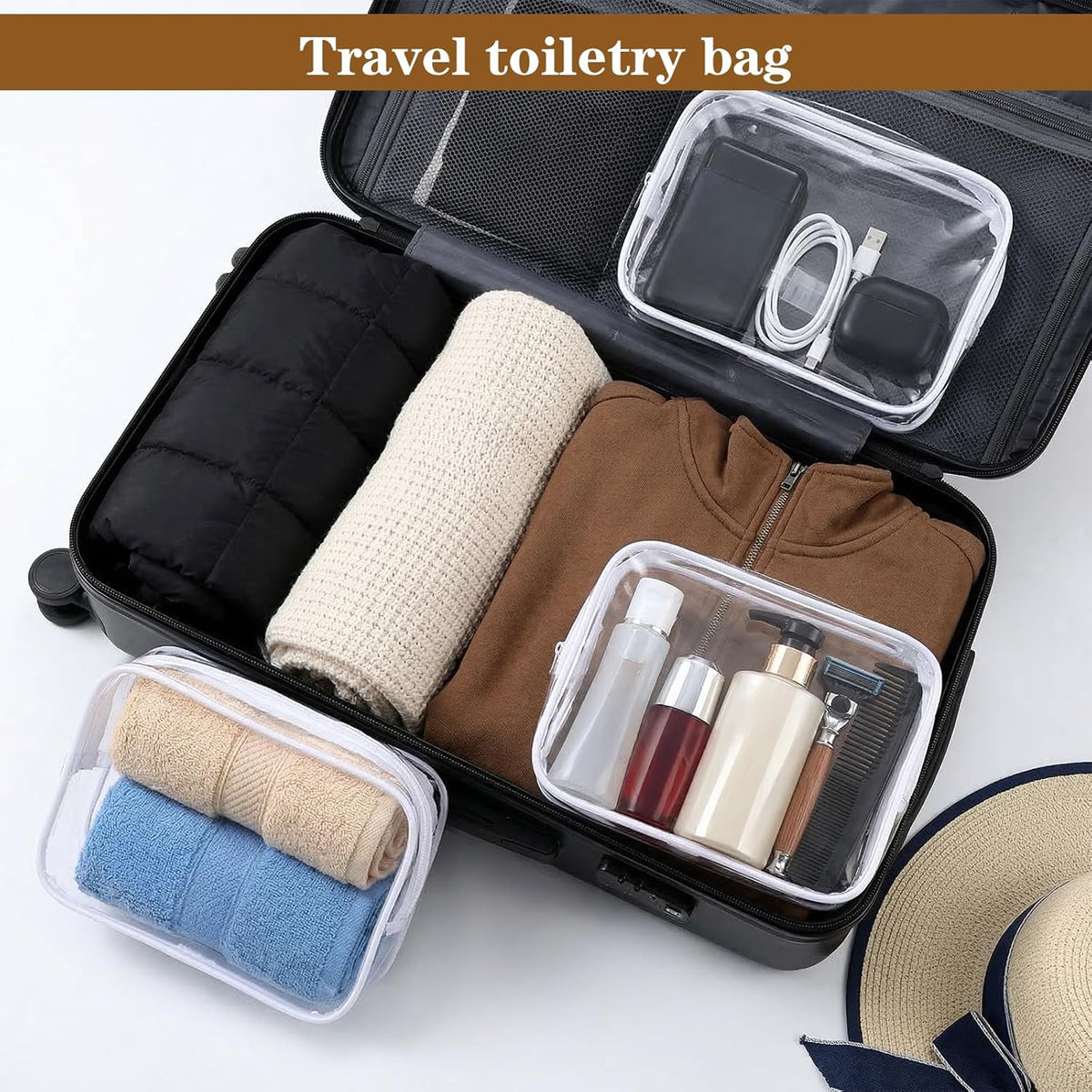 22 Packs Clear Cosmetic Bags Bulk, TSA Approved Travel Toiletry Bags PVC Waterproof Makeup Pouches with Zipper for Organizing Lipsticks, Jewelry, and Carry-On Essentials