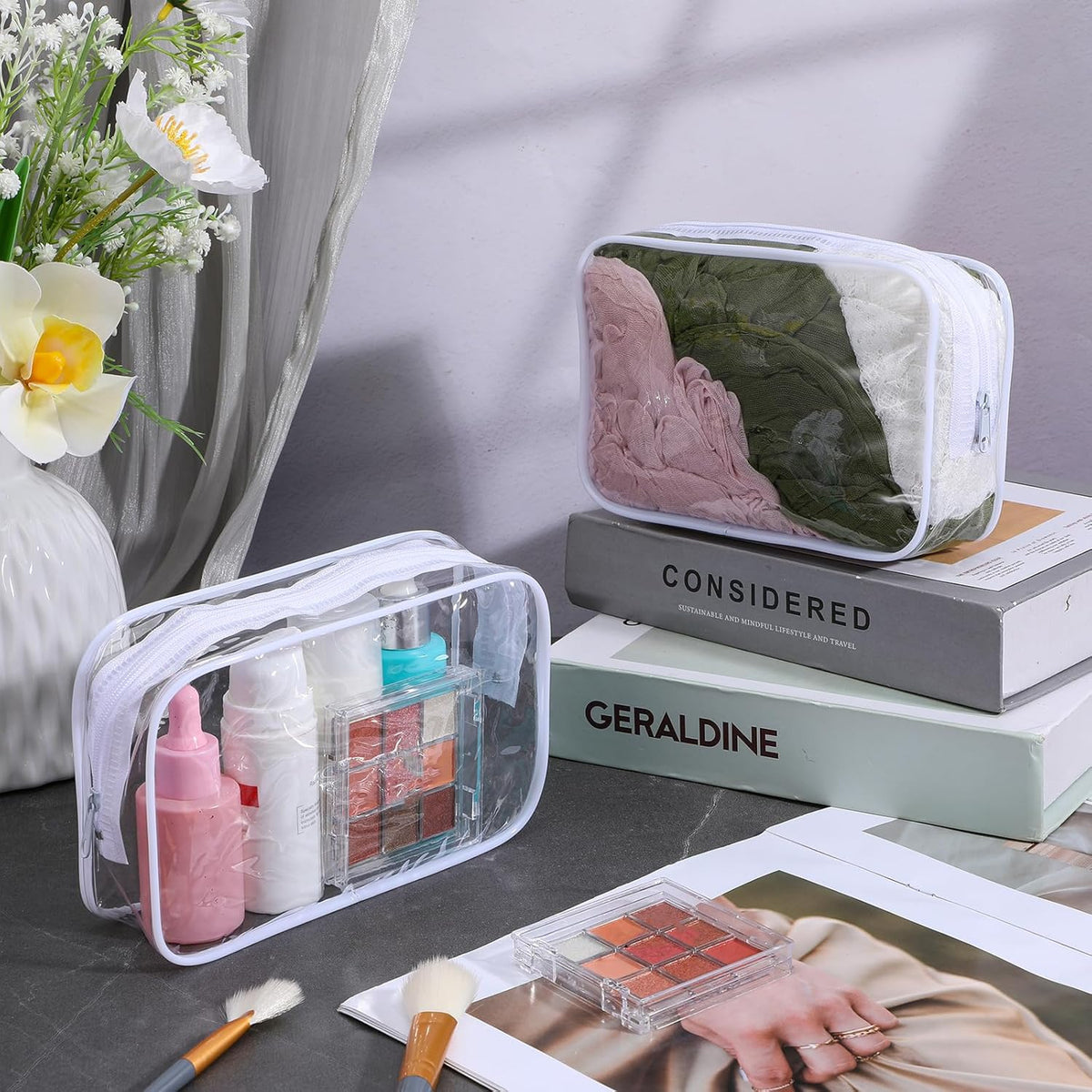 22 Packs Clear Cosmetic Bags Bulk, TSA Approved Travel Toiletry Bags PVC Waterproof Makeup Pouches with Zipper for Organizing Lipsticks, Jewelry, and Carry-On Essentials