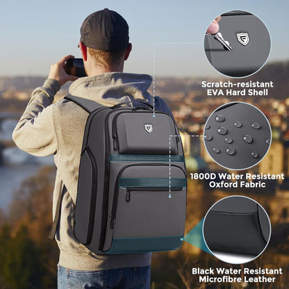 Business Travel Backpack for Professionals 17 Inch Laptop, Grey | Water Resistant, Expandable, 45L Travel Backpack with USB Port, Men's Backpack for Work/College/Commuter/Business