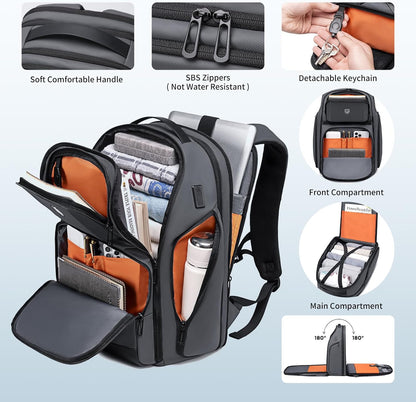 Business Travel Backpack for Professionals 17 Inch Laptop, Grey | Water Resistant, Expandable, 45L Travel Backpack with USB Port, Men's Backpack for Work/College/Commuter/Business