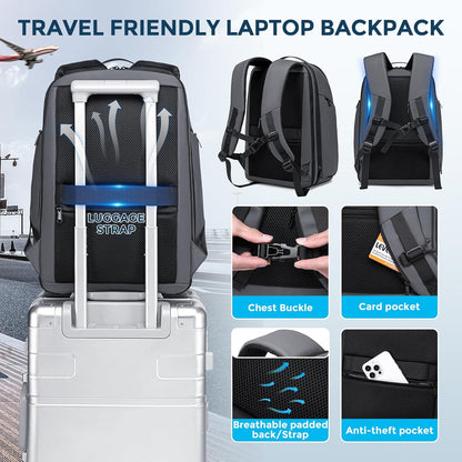 Business Travel Backpack for Professionals 17 Inch Laptop, Grey | Water Resistant, Expandable, 45L Travel Backpack with USB Port, Men's Backpack for Work/College/Commuter/Business