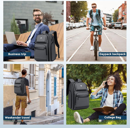 Business Travel Backpack for Professionals 17 Inch Laptop, Grey | Water Resistant, Expandable, 45L Travel Backpack with USB Port, Men's Backpack for Work/College/Commuter/Business