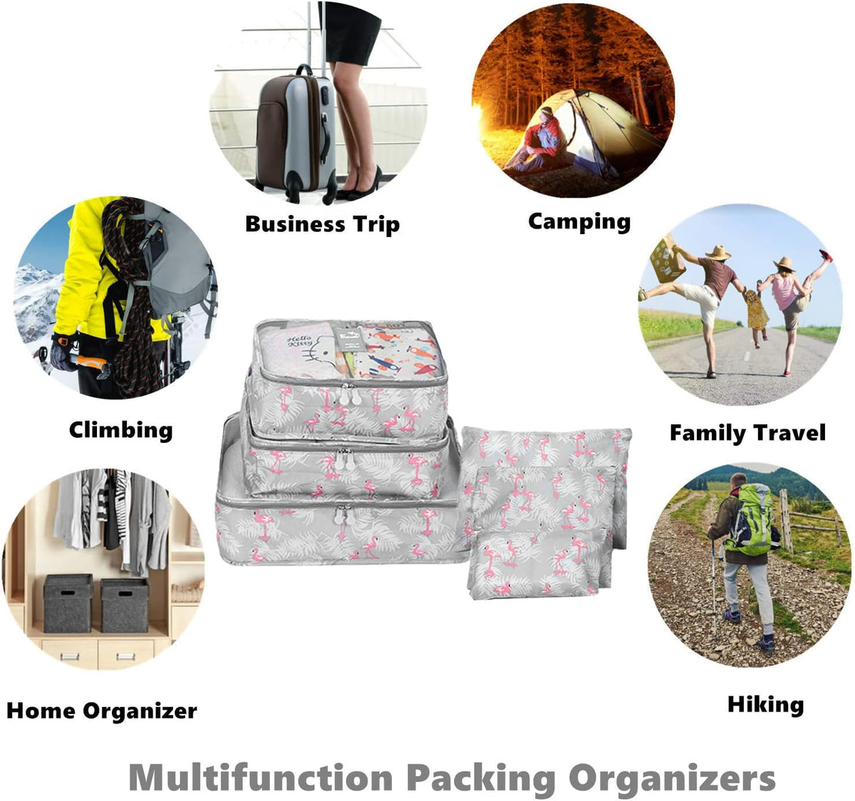 6 PCS Travel Luggage Organizer Bags, Packing Cubes Compression, Storage Bags Organizers, Laundry Pouches for Backpack Suitcases Clothes Underwear (Light Blue)