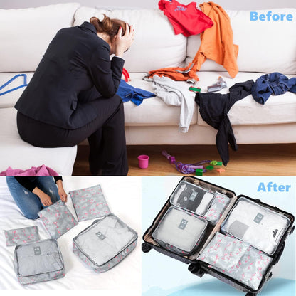 6 PCS Travel Luggage Organizer Bags, Packing Cubes Compression, Storage Bags Organizers, Laundry Pouches for Backpack Suitcases Clothes Underwear (Light Blue)