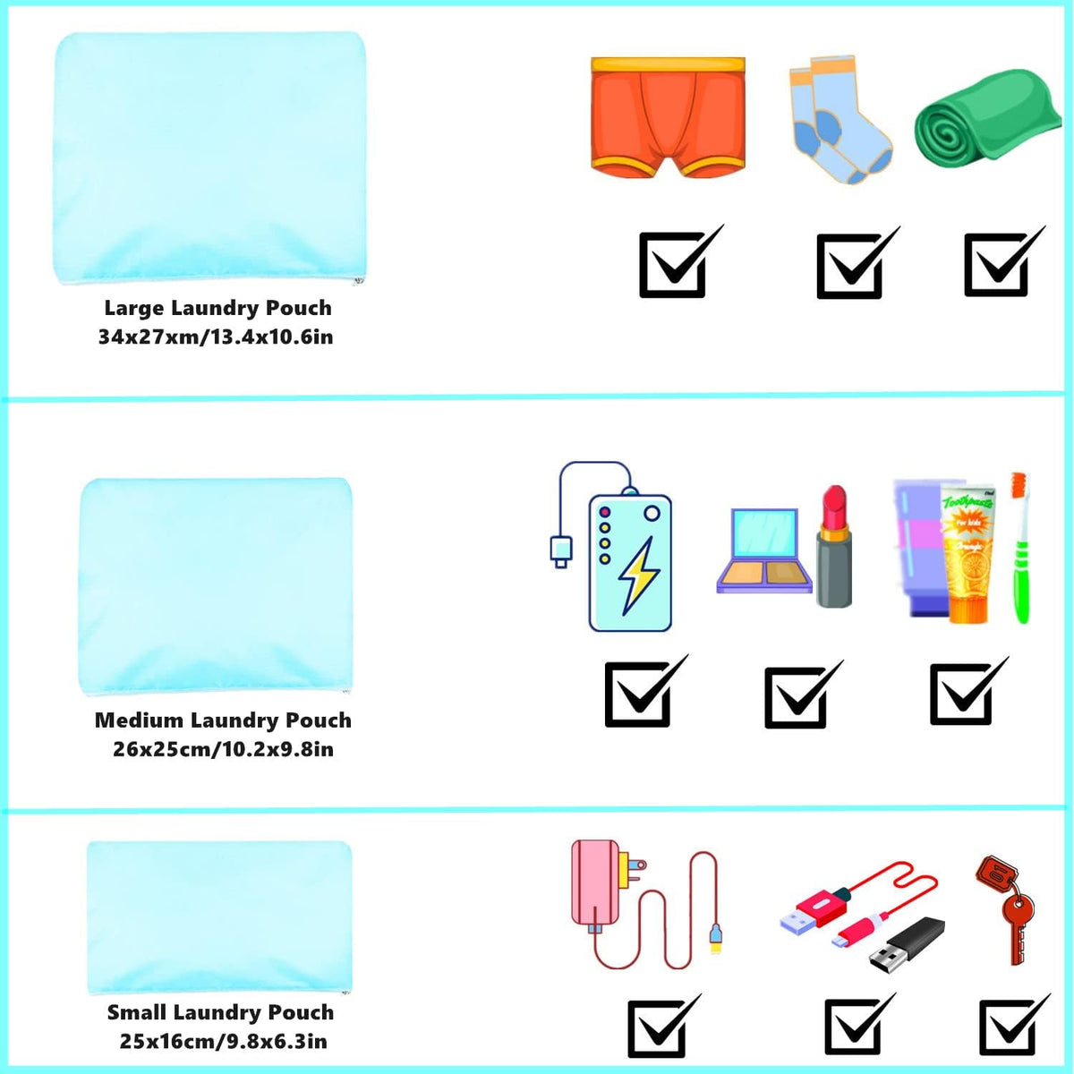 6 PCS Travel Luggage Organizer Bags, Packing Cubes Compression, Storage Bags Organizers, Laundry Pouches for Backpack Suitcases Clothes Underwear (Light Blue)