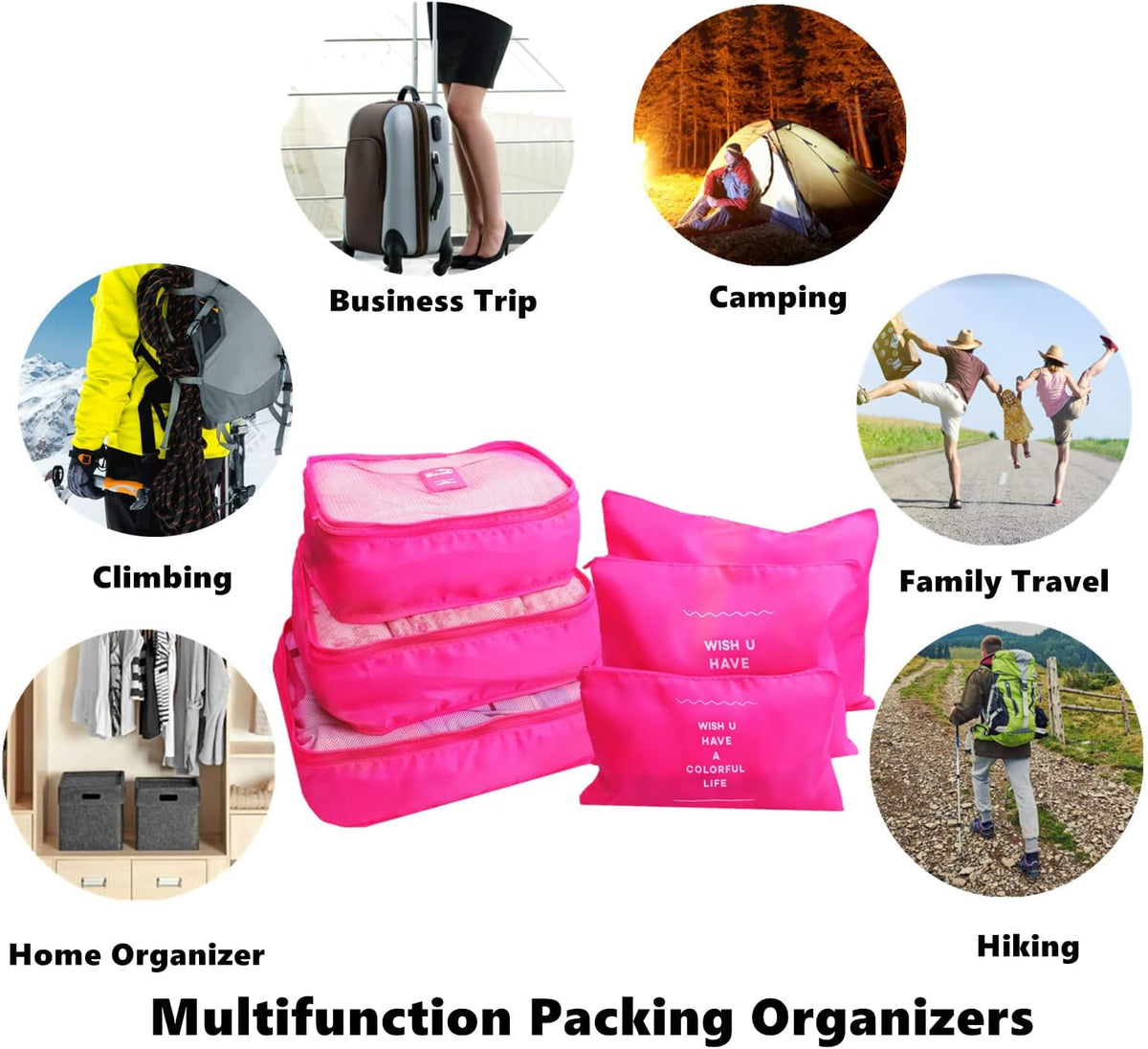 6 PCS Travel Luggage Organizer Bags, Packing Cubes Compression, Storage Bags Organizers, Laundry Pouches for Backpack Suitcases Clothes Underwear (Light Blue)