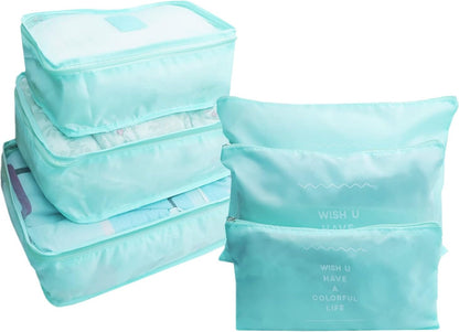 6 PCS Travel Luggage Organizer Bags, Packing Cubes Compression, Storage Bags Organizers, Laundry Pouches for Backpack Suitcases Clothes Underwear (Light Blue)