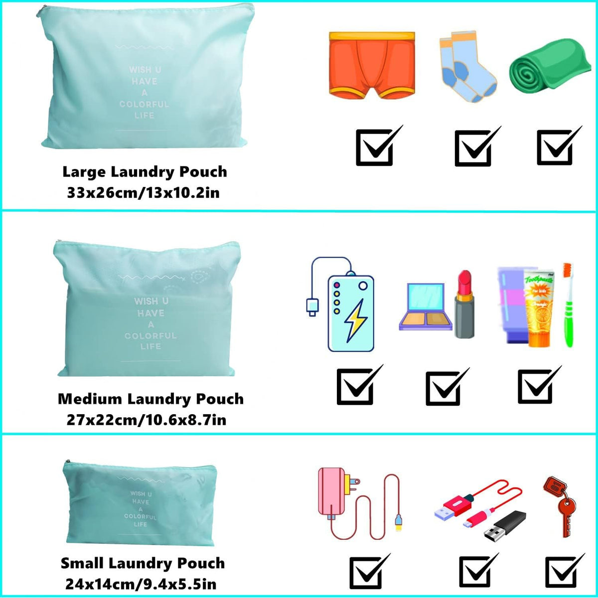 6 PCS Travel Luggage Organizer Bags, Packing Cubes Compression, Storage Bags Organizers, Laundry Pouches for Backpack Suitcases Clothes Underwear (Light Blue)