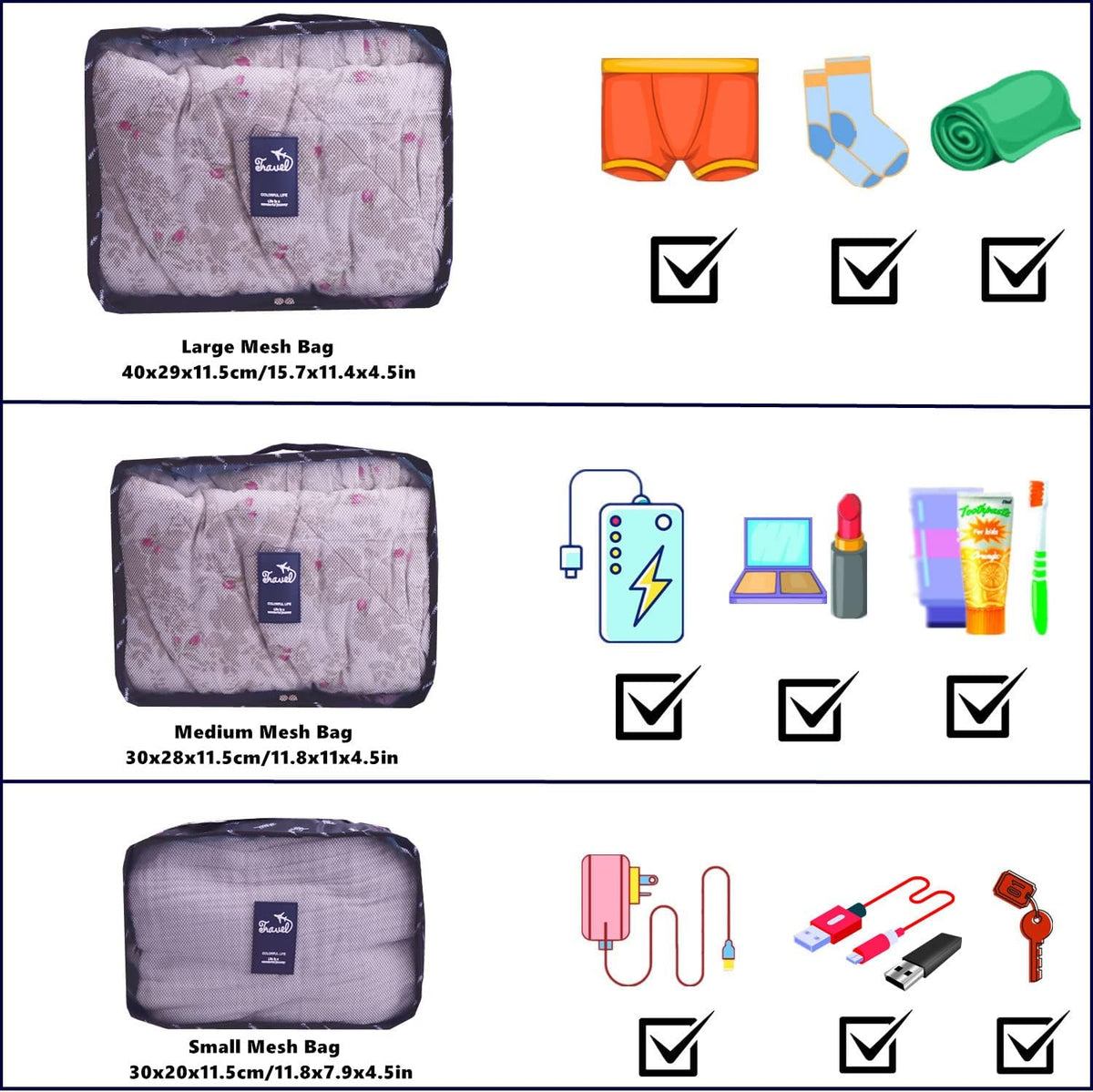 6 PCS Travel Luggage Organizer Bags, Packing Cubes Compression, Storage Bags Organizers, Laundry Pouches for Backpack Suitcases Clothes Underwear (Light Blue)