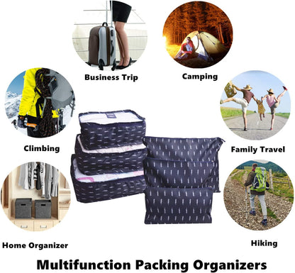 6 PCS Travel Luggage Organizer Bags, Packing Cubes Compression, Storage Bags Organizers, Laundry Pouches for Backpack Suitcases Clothes Underwear (Light Blue)