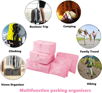 6 PCS Travel Luggage Organizer Bags, Packing Cubes Compression, Storage Bags Organizers, Laundry Pouches for Backpack Suitcases Clothes Underwear (Light Blue)