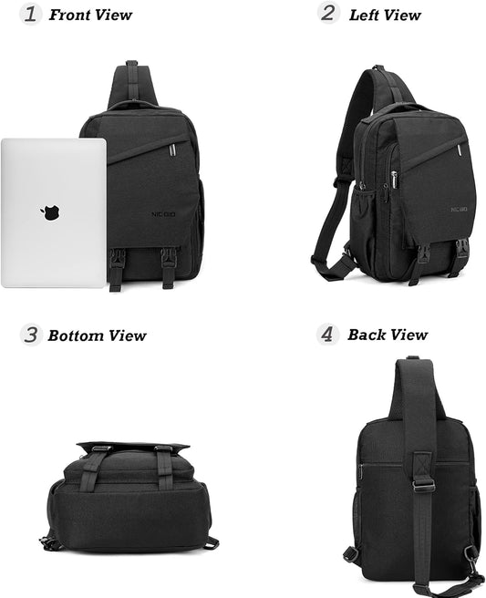 Sling Bag Backpack, 13.3'' 14.1'' Laptop Bag Crossbody Shoulder Chest Backpacks Travel Outdoors for Men Women