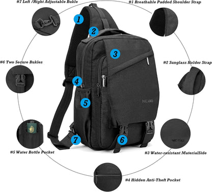 Sling Bag Backpack, 13.3'' 14.1'' Laptop Bag Crossbody Shoulder Chest Backpacks Travel Outdoors for Men Women