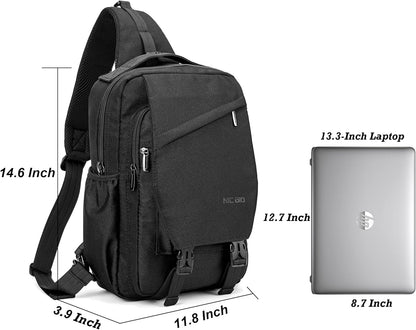 Sling Bag Backpack, 13.3'' 14.1'' Laptop Bag Crossbody Shoulder Chest Backpacks Travel Outdoors for Men Women