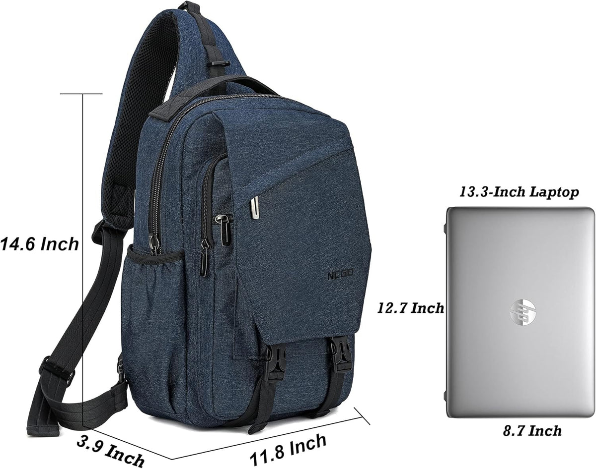 Sling Bag Backpack, 13.3'' 14.1'' Laptop Bag Crossbody Shoulder Chest Backpacks Travel Outdoors for Men Women