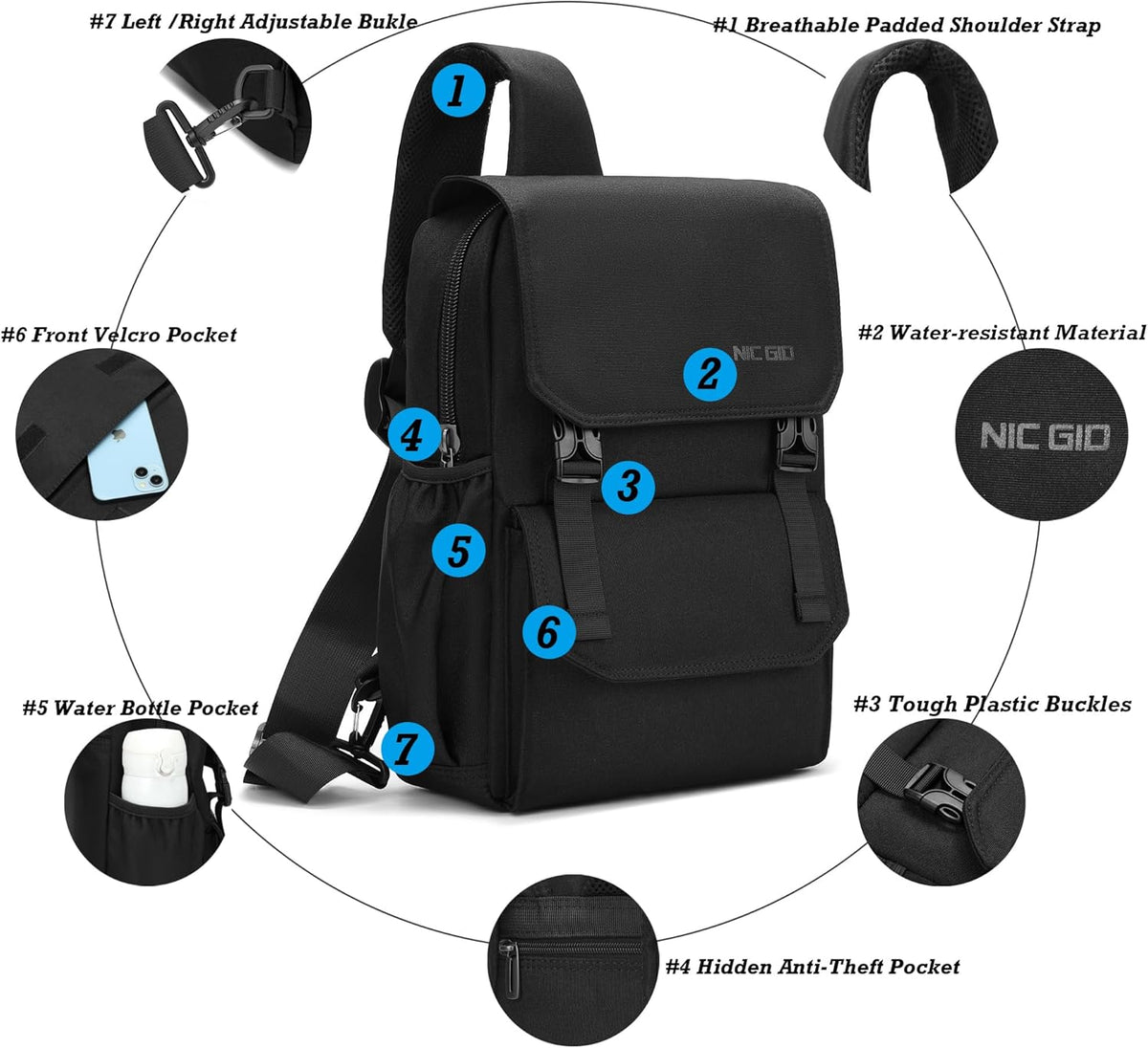 Sling Bag Backpack, 13.3'' 14.1'' Laptop Bag Crossbody Shoulder Chest Backpacks Travel Outdoors for Men Women