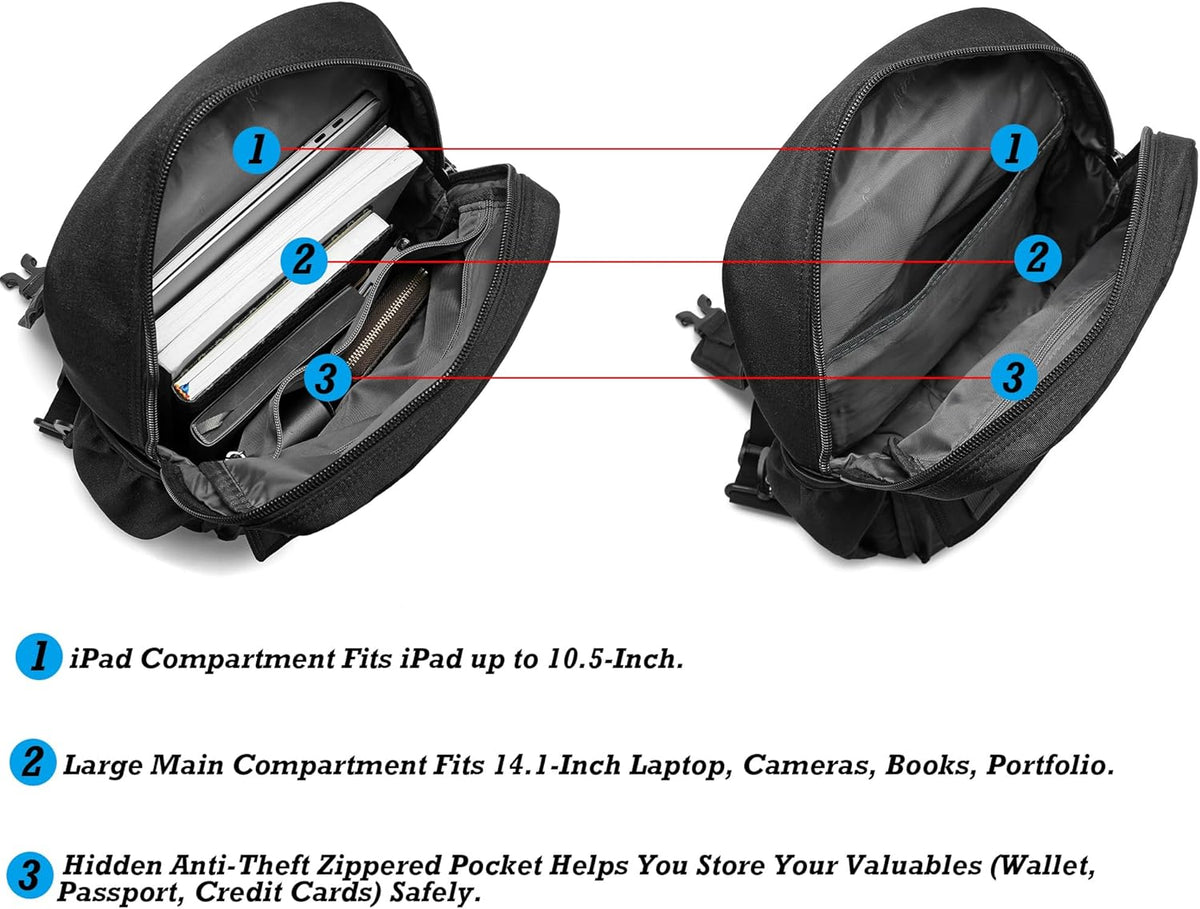 Sling Bag Backpack, 13.3'' 14.1'' Laptop Bag Crossbody Shoulder Chest Backpacks Travel Outdoors for Men Women
