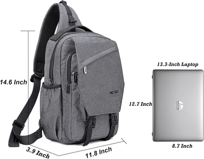 Sling Bag Backpack, 13.3'' 14.1'' Laptop Bag Crossbody Shoulder Chest Backpacks Travel Outdoors for Men Women