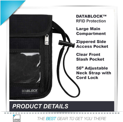 Rfid Blocking Stash Neck Wallet, Travel Neck Pouch + Passport Holder for Women & Men - Black