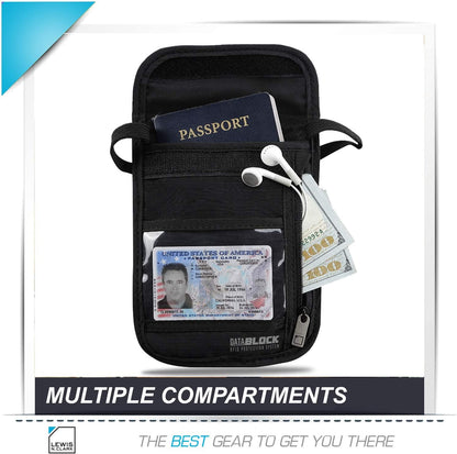 Rfid Blocking Stash Neck Wallet, Travel Neck Pouch + Passport Holder for Women & Men - Black