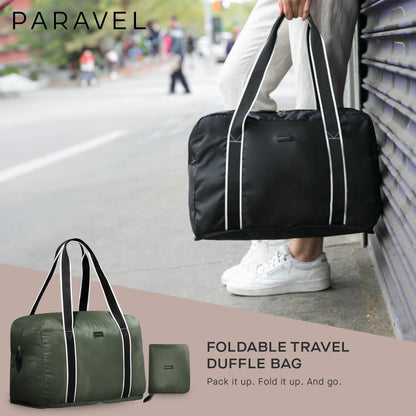 Foldable Duffle Bag for Travel | Lightweight, Water-Resistant Carry On Bag | Sustainable and Durable Nylon, Safari Green
