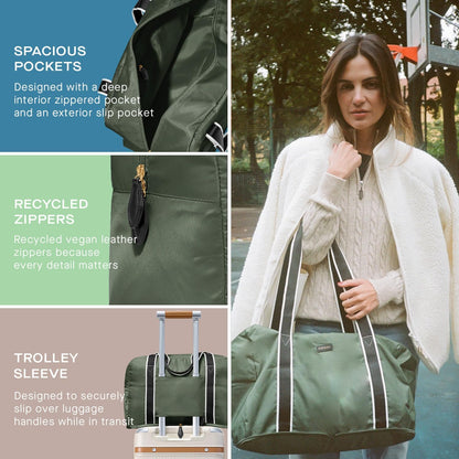 Foldable Duffle Bag for Travel | Lightweight, Water-Resistant Carry On Bag | Sustainable and Durable Nylon, Safari Green