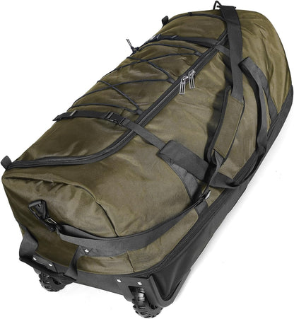110L Expandable to 140L 32” Foldable Oxford Soft-Sided Rolling Duffle Bag with 2 Heavy-Duty Wheels,2 Large Compartments,Adjustable Shoulder Strap and Attached Organizer Pouch,Navy Blue