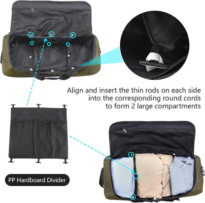 110L Expandable to 140L 32” Foldable Oxford Soft-Sided Rolling Duffle Bag with 2 Heavy-Duty Wheels,2 Large Compartments,Adjustable Shoulder Strap and Attached Organizer Pouch,Navy Blue