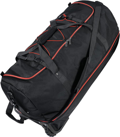 110L Expandable to 140L 32” Foldable Oxford Soft-Sided Rolling Duffle Bag with 2 Heavy-Duty Wheels,2 Large Compartments,Adjustable Shoulder Strap and Attached Organizer Pouch,Navy Blue