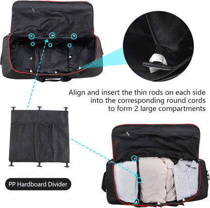 110L Expandable to 140L 32” Foldable Oxford Soft-Sided Rolling Duffle Bag with 2 Heavy-Duty Wheels,2 Large Compartments,Adjustable Shoulder Strap and Attached Organizer Pouch,Navy Blue