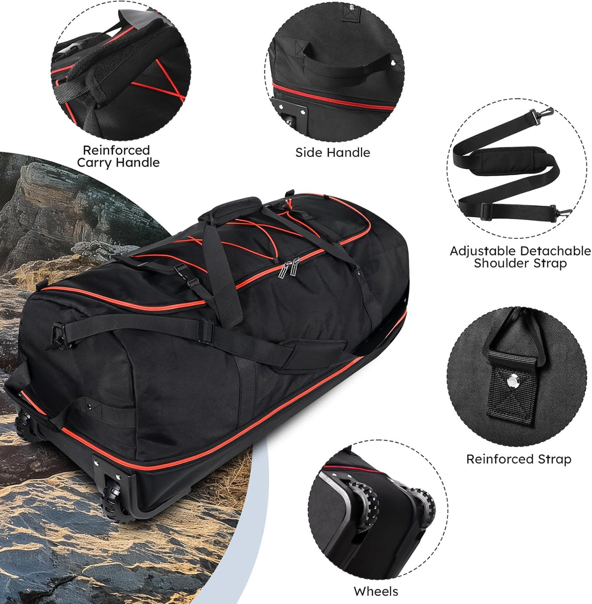 110L Expandable to 140L 32” Foldable Oxford Soft-Sided Rolling Duffle Bag with 2 Heavy-Duty Wheels,2 Large Compartments,Adjustable Shoulder Strap and Attached Organizer Pouch,Navy Blue