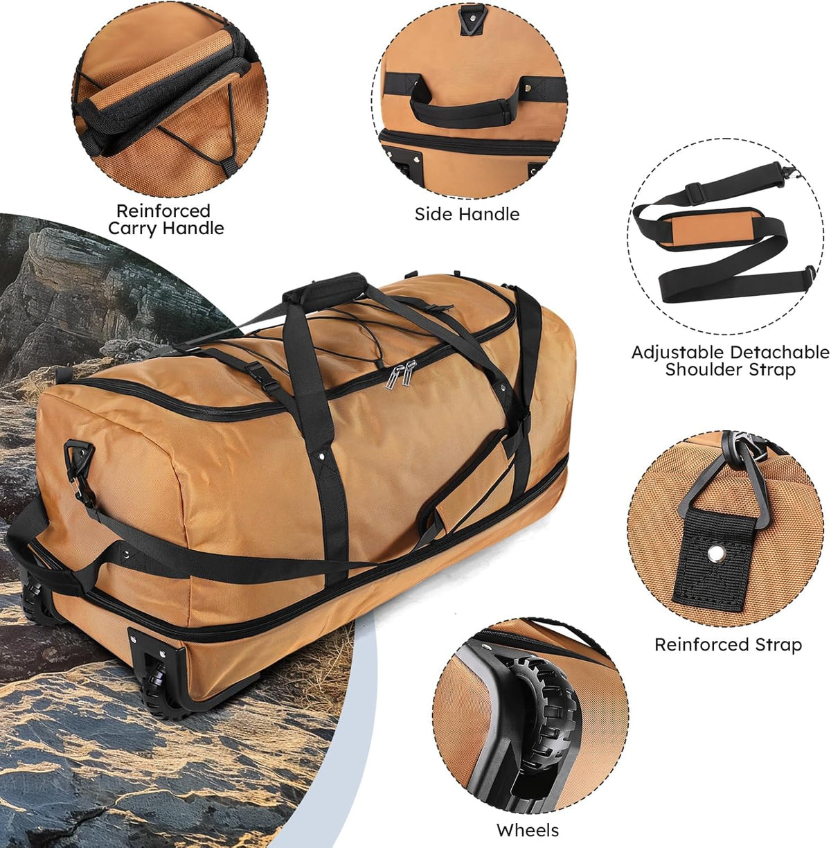 110L Expandable to 140L 32” Foldable Oxford Soft-Sided Rolling Duffle Bag with 2 Heavy-Duty Wheels,2 Large Compartments,Adjustable Shoulder Strap and Attached Organizer Pouch,Navy Blue