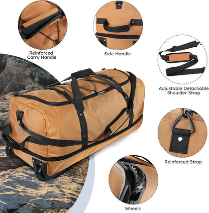 110L Expandable to 140L 32” Foldable Oxford Soft-Sided Rolling Duffle Bag with 2 Heavy-Duty Wheels,2 Large Compartments,Adjustable Shoulder Strap and Attached Organizer Pouch,Navy Blue