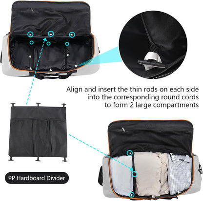 110L Expandable to 140L 32” Foldable Oxford Soft-Sided Rolling Duffle Bag with 2 Heavy-Duty Wheels,2 Large Compartments,Adjustable Shoulder Strap and Attached Organizer Pouch,Navy Blue