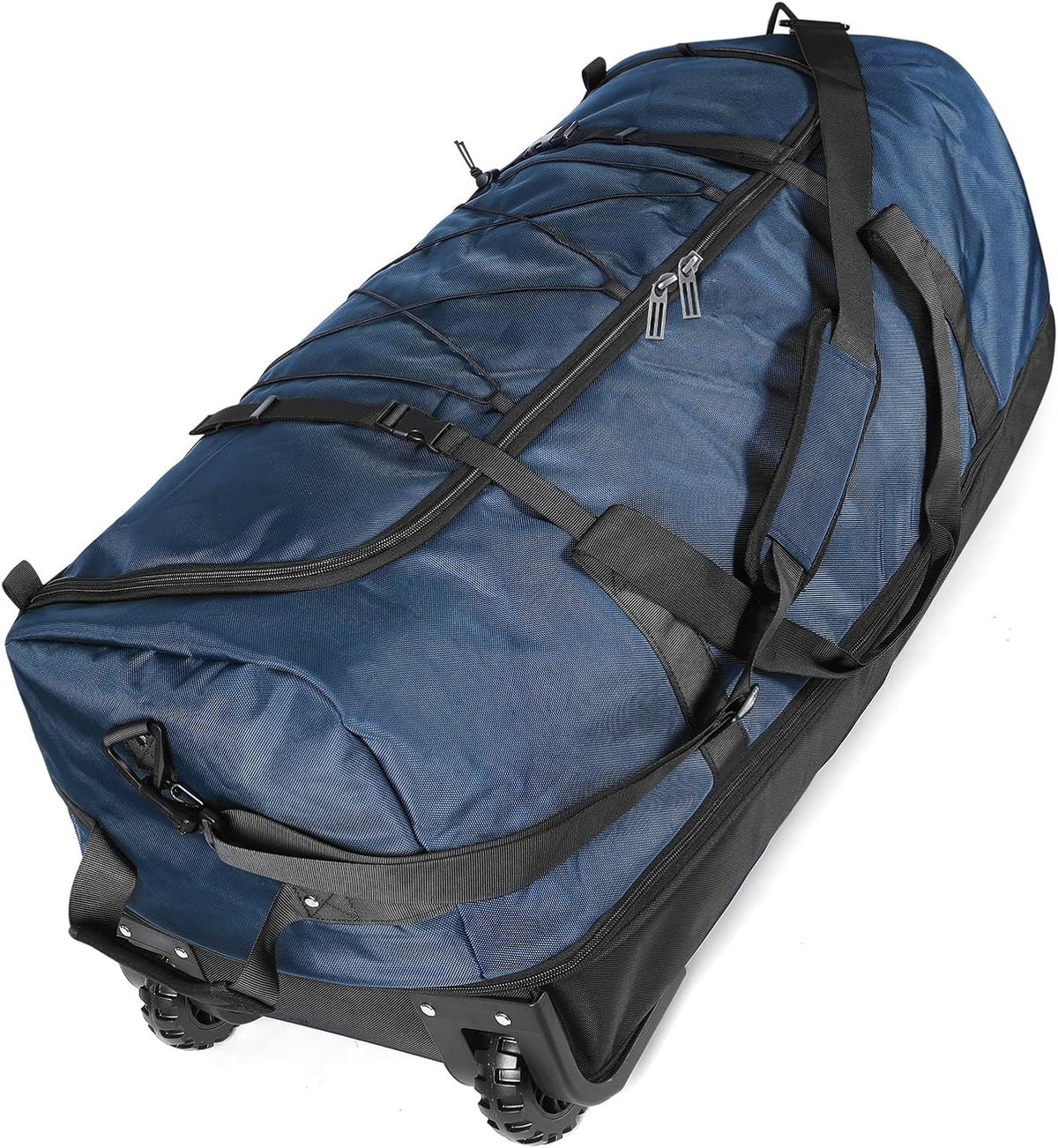 110L Expandable to 140L 32” Foldable Oxford Soft-Sided Rolling Duffle Bag with 2 Heavy-Duty Wheels,2 Large Compartments,Adjustable Shoulder Strap and Attached Organizer Pouch,Navy Blue