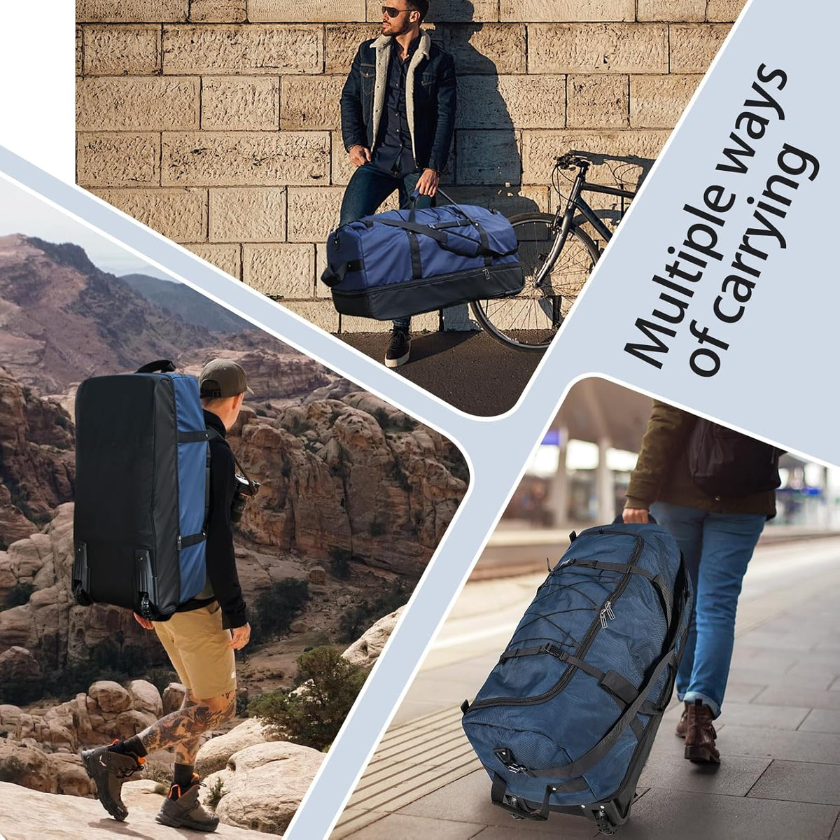 110L Expandable to 140L 32” Foldable Oxford Soft-Sided Rolling Duffle Bag with 2 Heavy-Duty Wheels,2 Large Compartments,Adjustable Shoulder Strap and Attached Organizer Pouch,Navy Blue