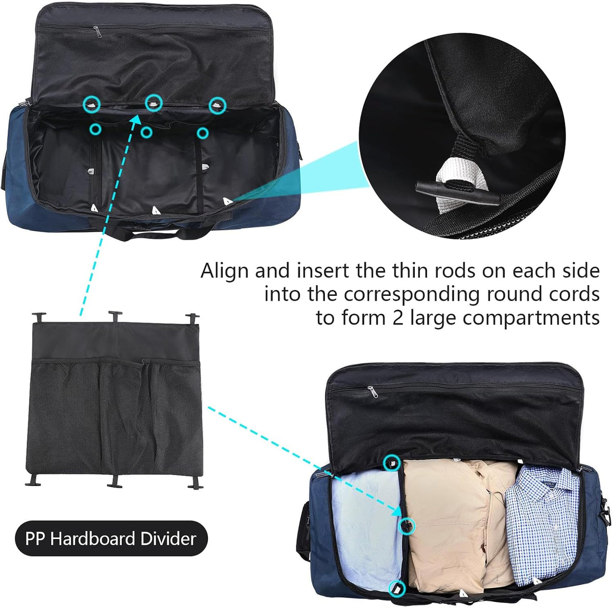 110L Expandable to 140L 32” Foldable Oxford Soft-Sided Rolling Duffle Bag with 2 Heavy-Duty Wheels,2 Large Compartments,Adjustable Shoulder Strap and Attached Organizer Pouch,Navy Blue