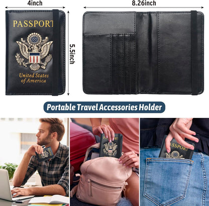 Passport Holder for Travel Men, RFID Blocking Passport Wallet Cover Case, Waterproof Leather Travel Wallet for Men Women, Document Protector for Traveling Accessories-Lake Blue